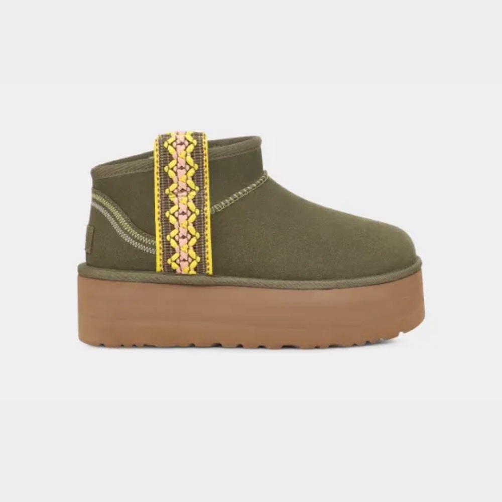 UGG Classic Ultra Mini Braid Platform olive green women （Ships out in one day） - Picture 4 of 9
